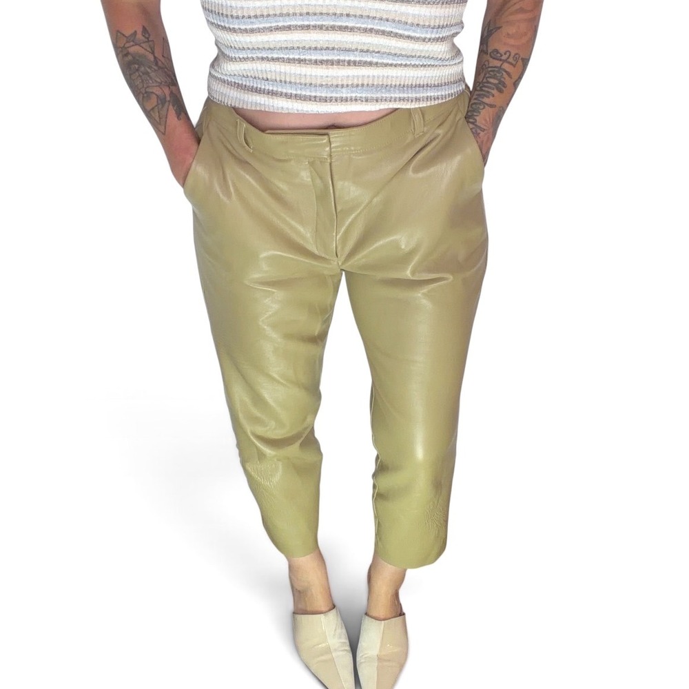 Aritzia Babaton Faux Leather Straight Leg Pants khaki Cropped Clean Girl Fall 12